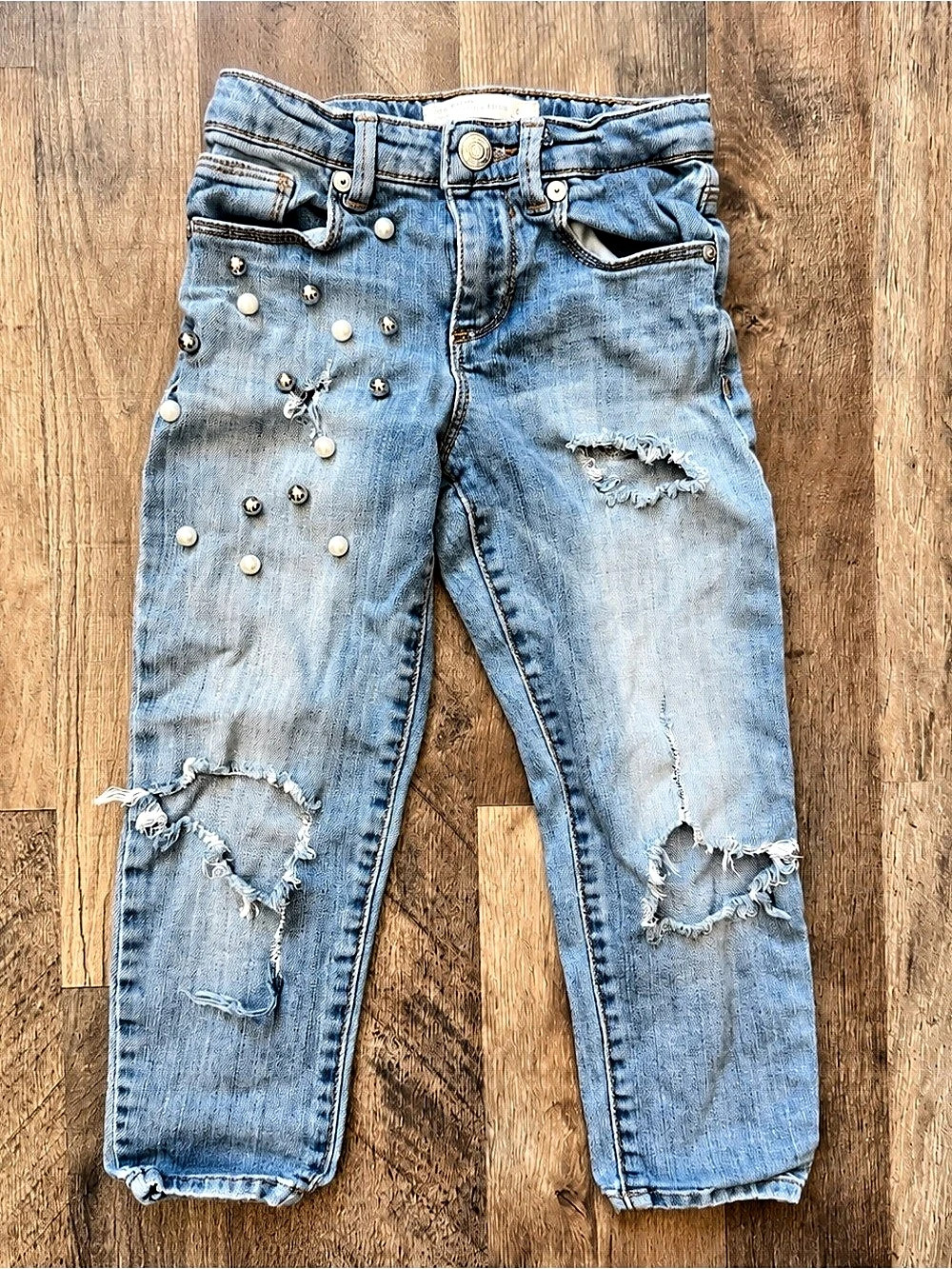 Zara Girls Distressed Embellished Jeans Girls 6